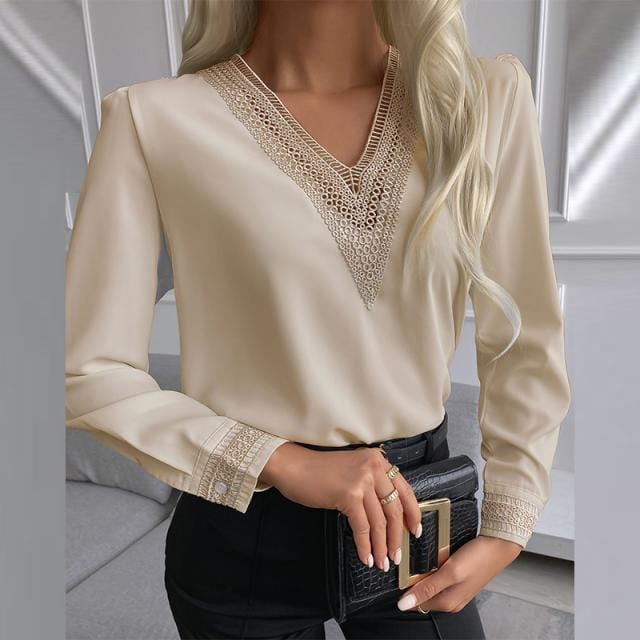 XL / Khaki New Styles V Neck Top Cotton White Irregular Blouse Shirt blusas elegantes de mujer Woman Blouses