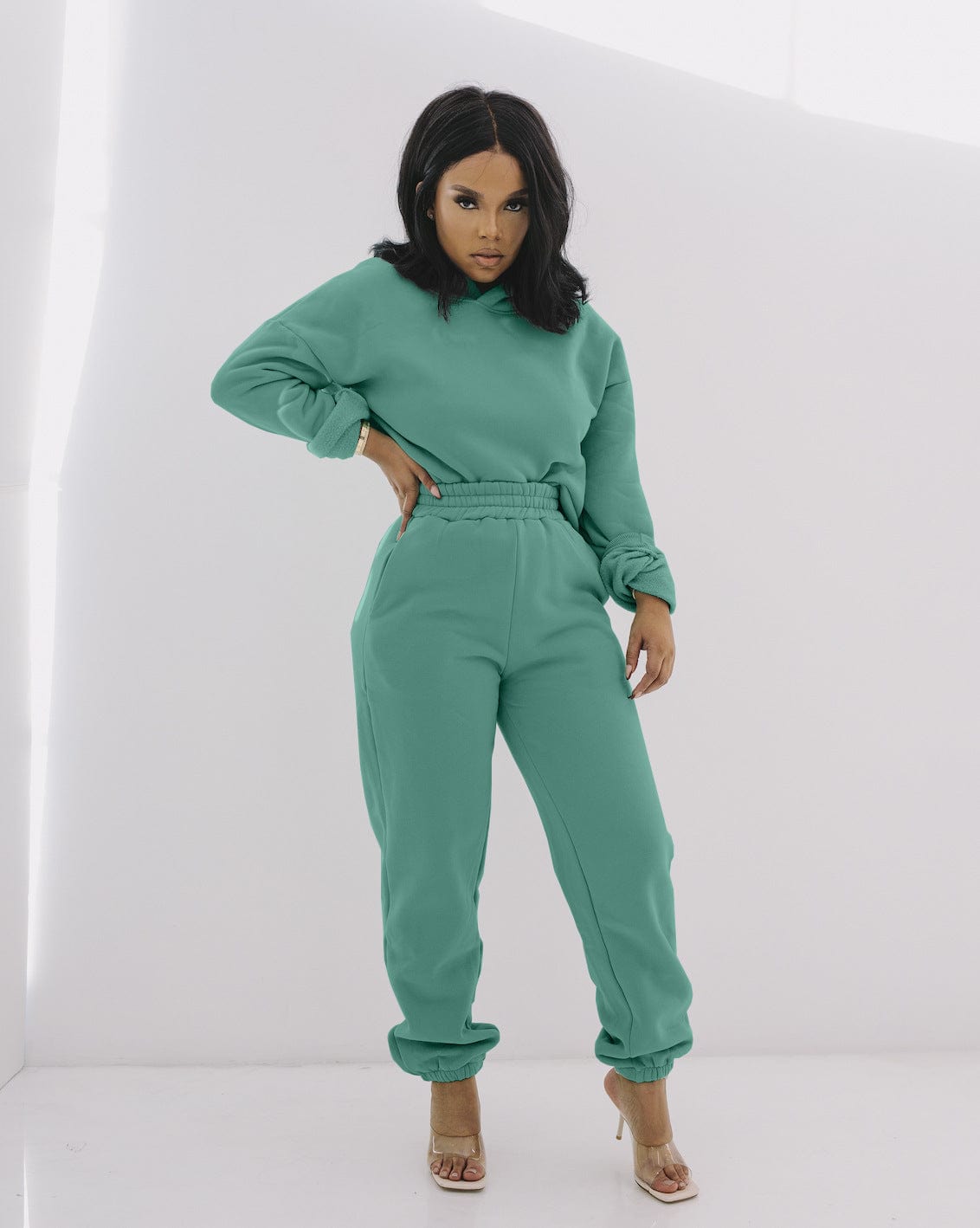 XL / MINT Fall casual high quality solid oversized sweatsuit two piece set fashion long sleeve hoodies and joggers sets