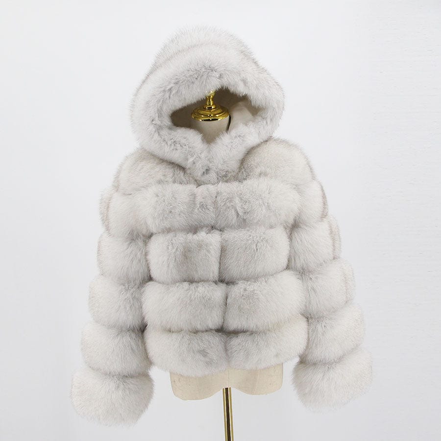 XL / natural white QIUCHEN QC20110 Fashion Winter Warm Fluffy Fur Jacket Women Genuine Hooded Real Fox Coat