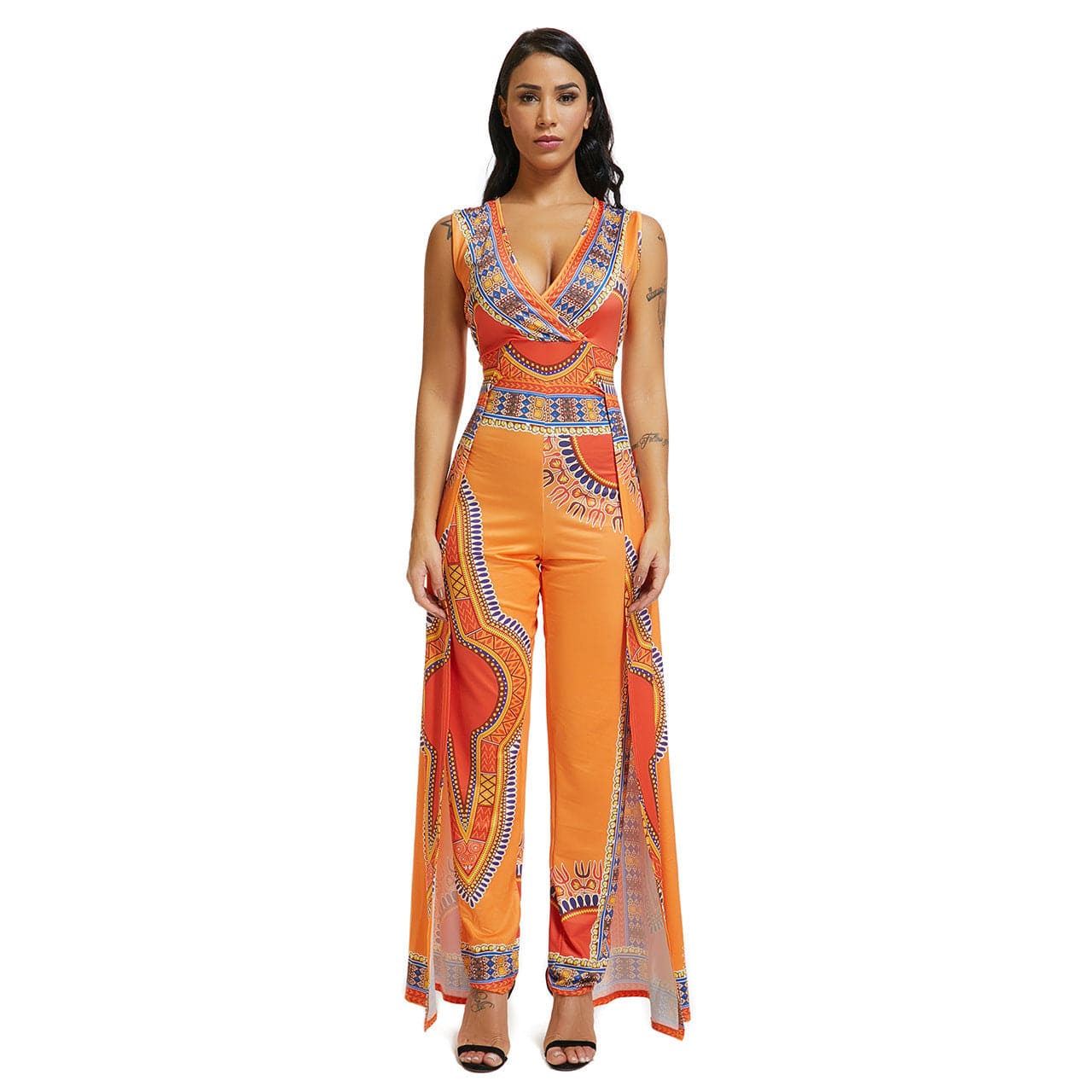 XL / Orange New Design African Orange Print National Style Ladies One Piece Jumpsuit Bohemian Summer Women Body Suite