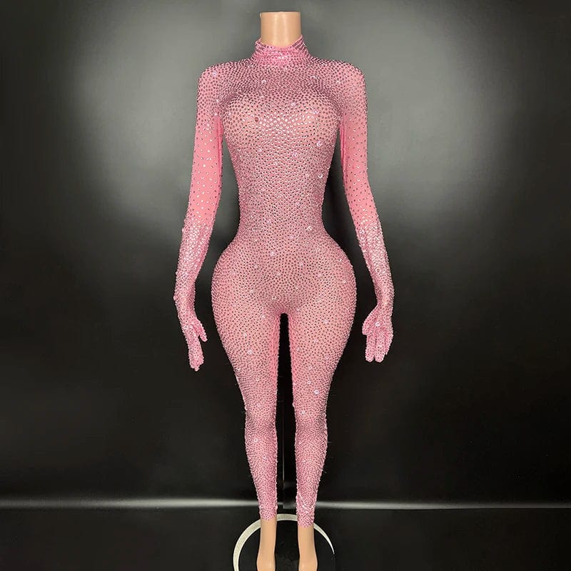 XL / Pink NOVANCE Y1738-BJ hot pink jumpsuit woman 2024 with gloves mesh jumpsuits for women sexy