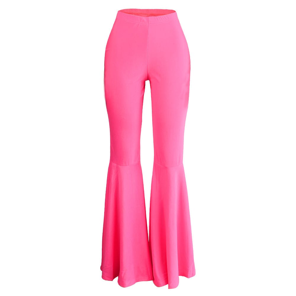 XL / Pink WN501256 Winter casual High Waist Solid Stretch flares pants Women's plus size Ruffle pants & trousers