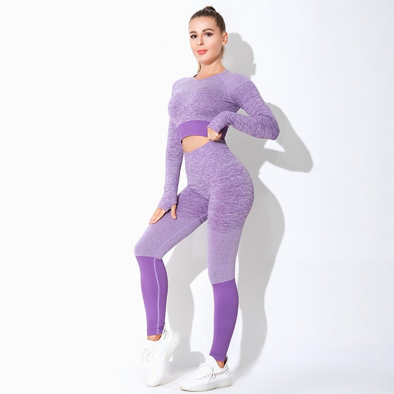 XL / Purple New yoga suit set women's European and American cross-border sportswear long sleeved quick drying