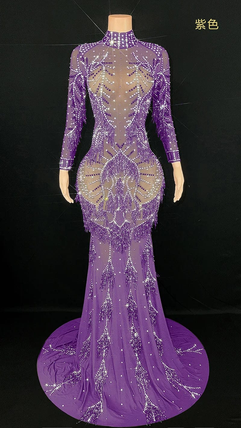 XL / Purple NOVANCE 2024 new products dazzling diamonds tassels blue dress luxury beaded crystal evening dresses dresses women elegant