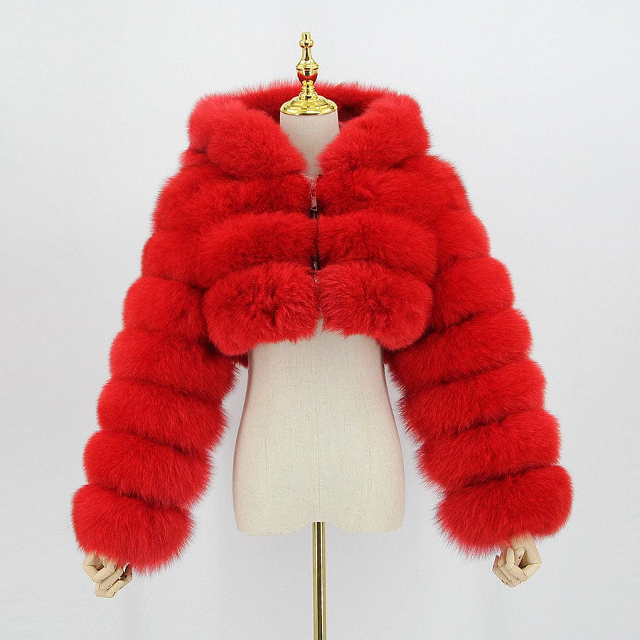 XL / Red Black Friday Sale QIUCHEN- QC20032 new arrival hot sale luxury jacket plus size fluffy real natural fox fur coat with hood