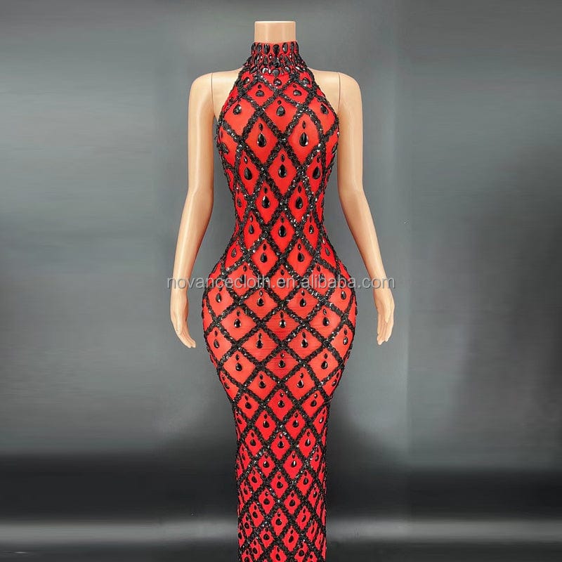 XL / Red black NOCANCE Y2360 new year 2023 blingbling diamonds sequins sexy sleeveless evening gown dress elegant maternity dress photoshoot