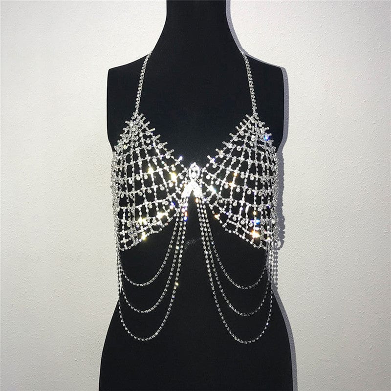 XL / silver NOVANCE YX719 Diamond Bikini Chest Chain Rhinestone new fall arrivals for women fall sexy womens clothing womens sexy underwear