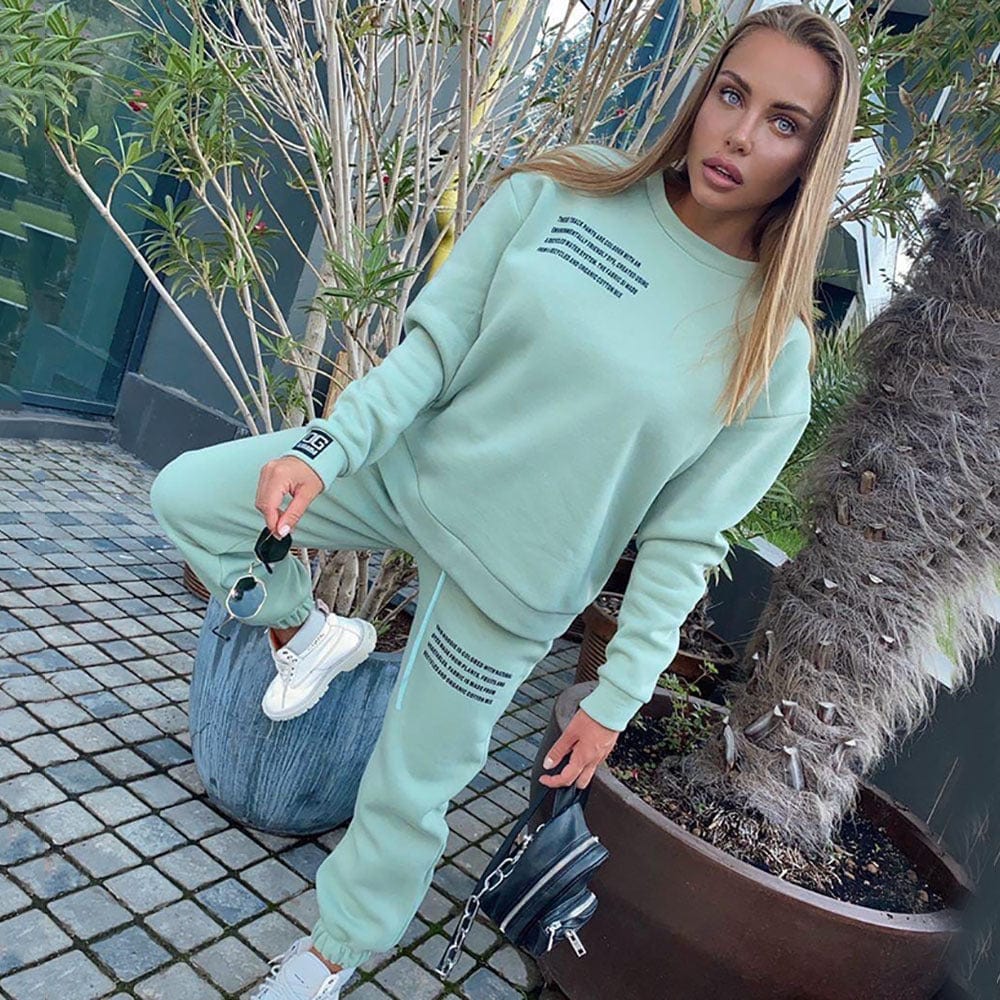 XL / Sky Blue Custom Logo Design Long Sleeve Round Neck Top Pants Lounge Wear Two Piece Winter Set Fall Pajamas For Women