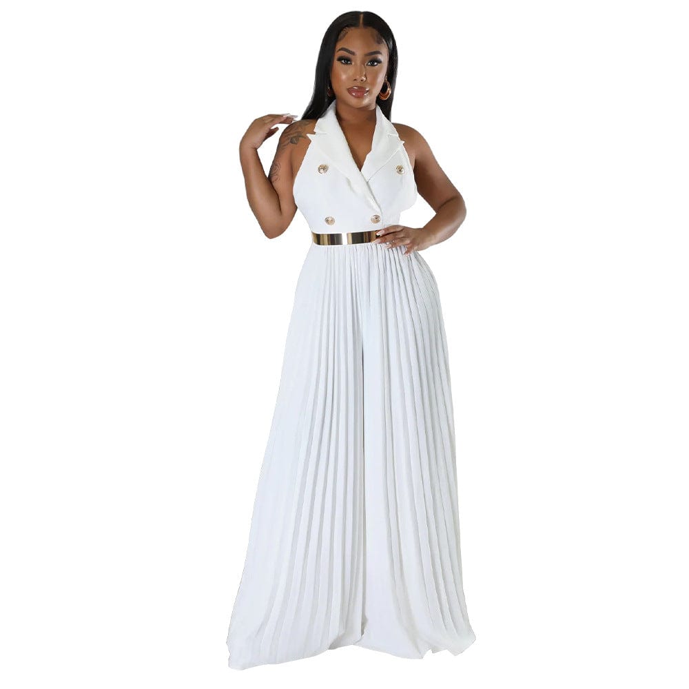 XL / White J&H 2023 new arrivals sexy backless pleat palazzo pants women elegance blazer top jumpsuits chic sleeveless party outfits