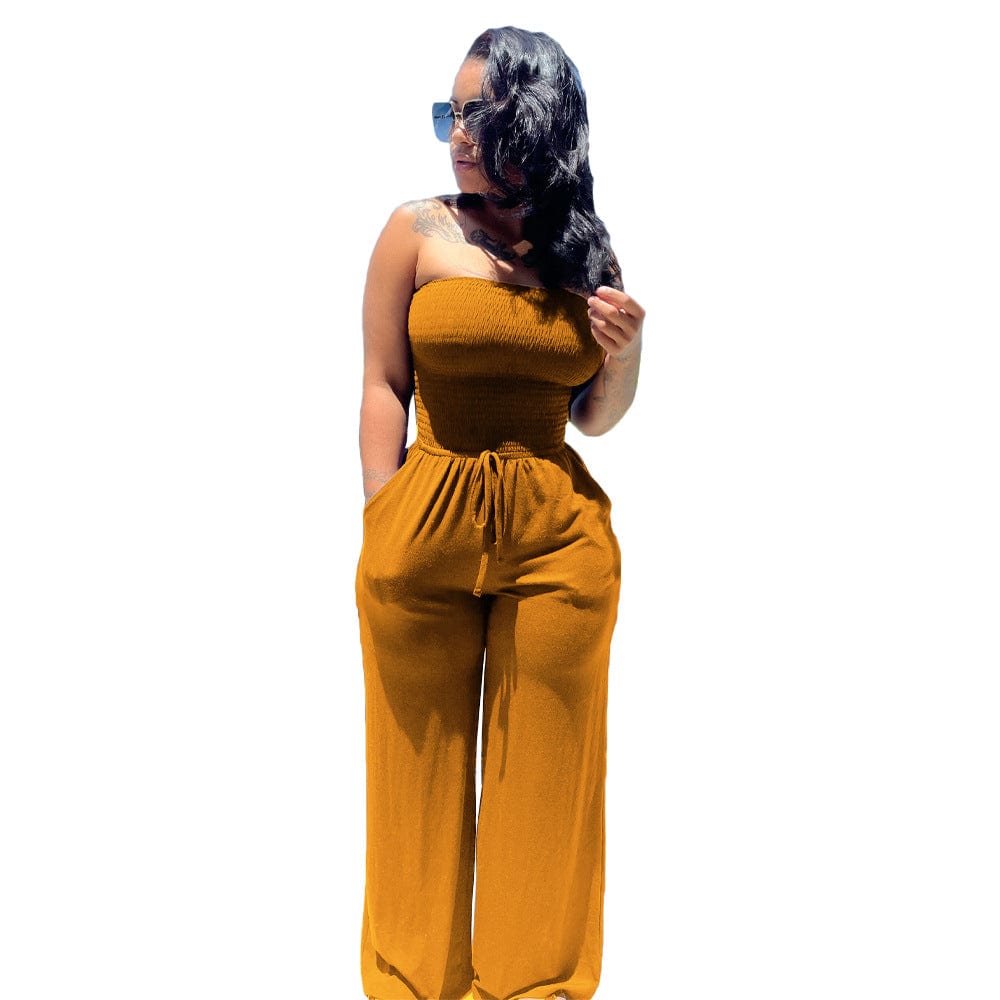 XL / Yellow 2022 wholesale new sexy bodysuit women fashion wide leg  jumpsuit summer clothes