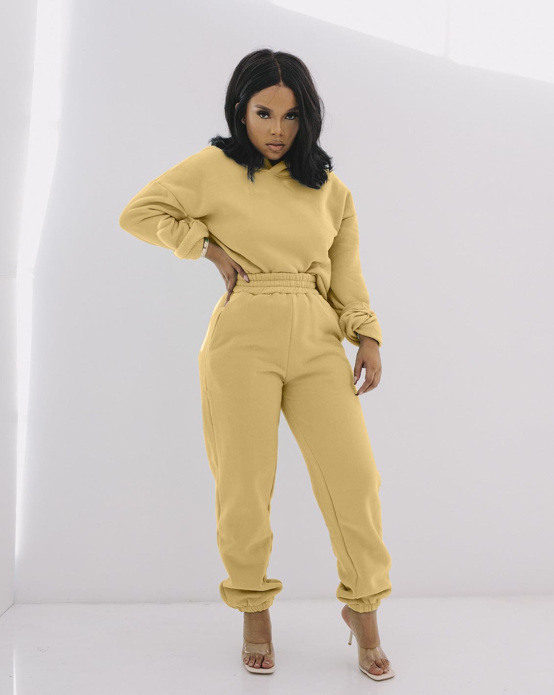 XL / Yellow Fall casual high quality solid oversized sweatsuit two piece set fashion long sleeve hoodies and joggers sets