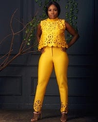 XL / Yellow S2841 New fashion elegant turkey african women office 2PCS SUIT