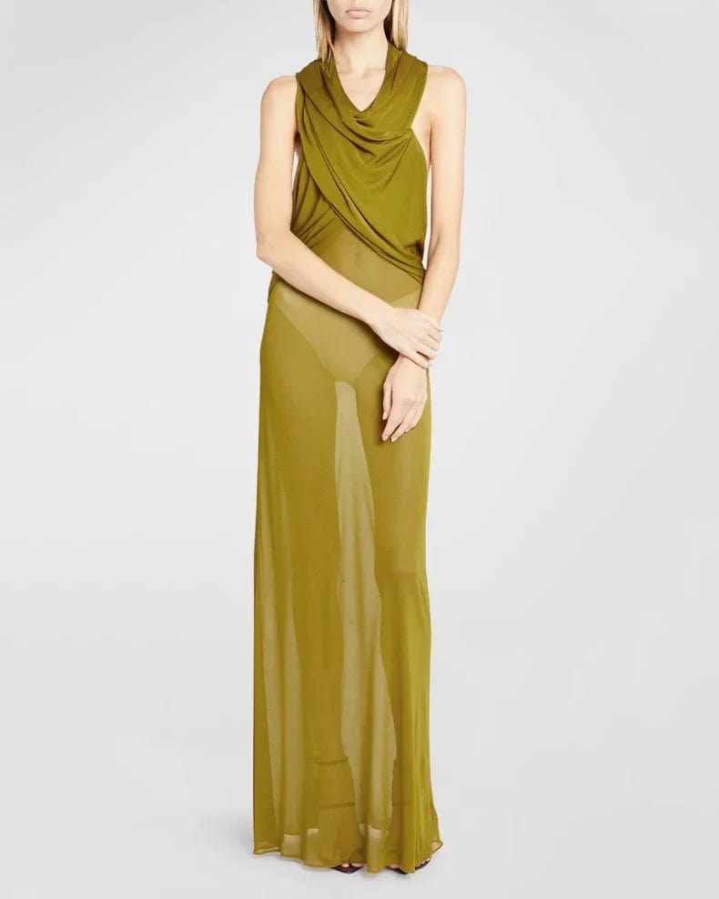 XS / Ginger New Style women's sexy satin Backless Hooded Bodycon evening Maxi Dress