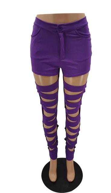 XXL / Lavender Yuerwang Women Pants 2022 Spring Broken Hole Leg Trousers Loose Sexy Long Hollow Out Pants Fashion 2022 New Arrival