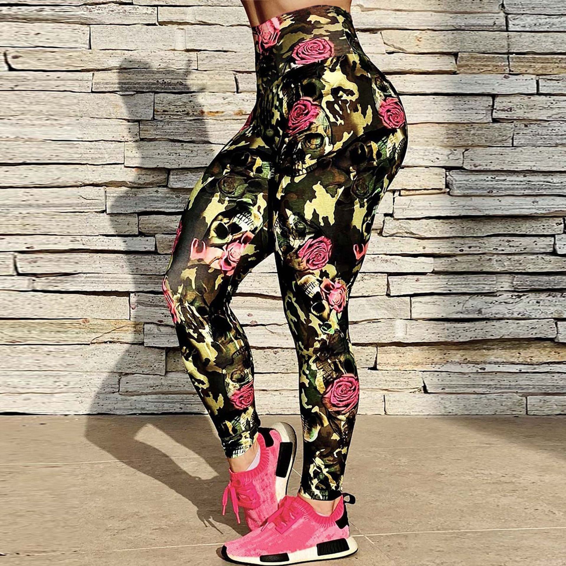 XXL / YP1607 2022 New High Waist Printed Casual Pencil Pants Skinny fitness yoga pants