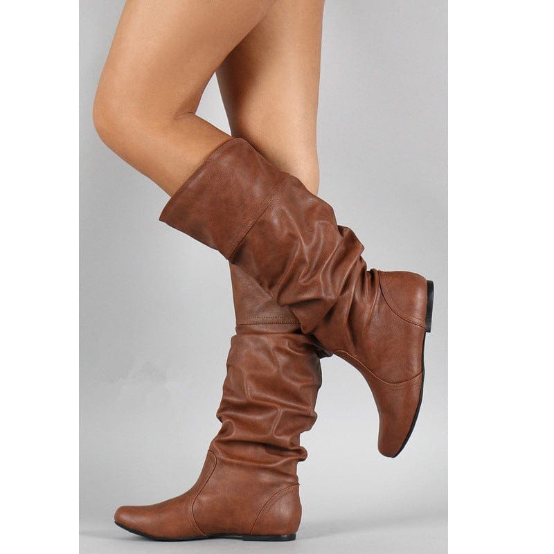 XZ140 Women Fall Fashion Soft Leather Mid High Pointed Toe Plus Size Boots Wholesale Price