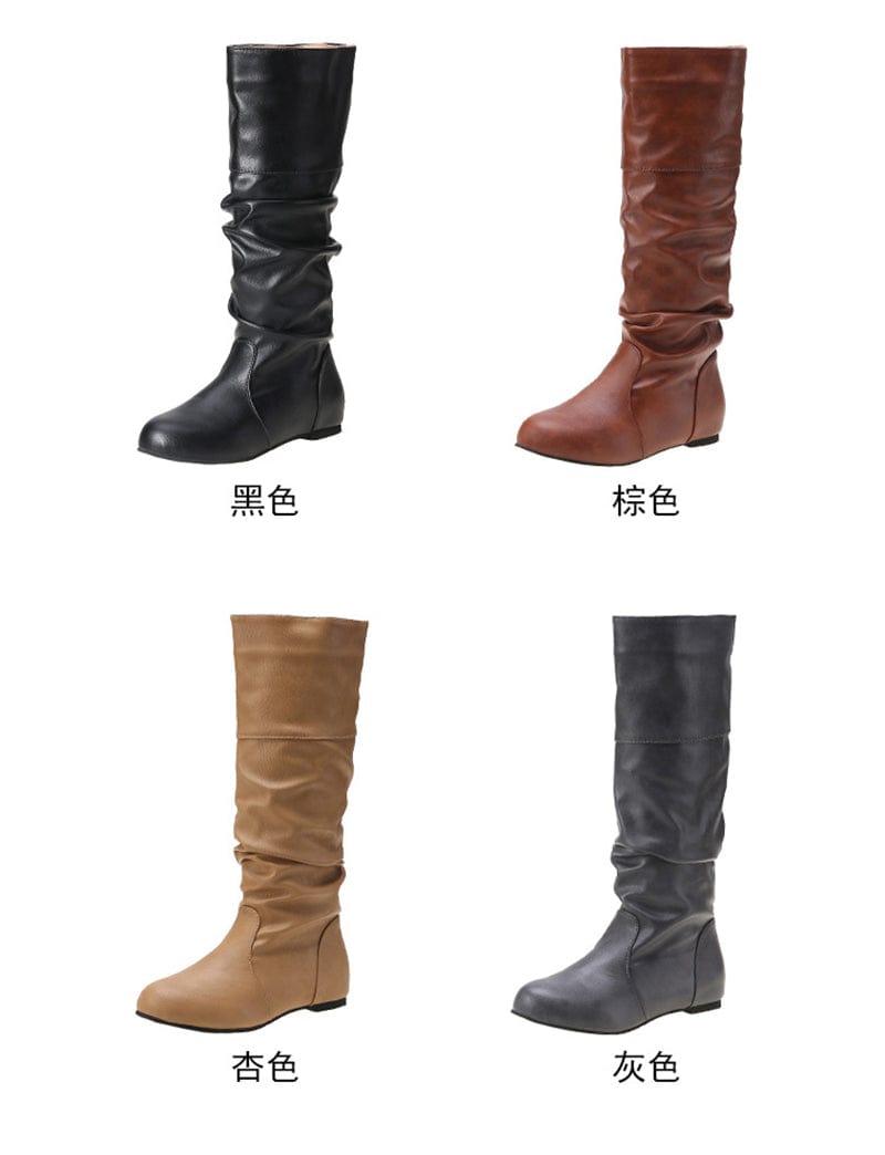 XZ140 Women Fall Fashion Soft Leather Mid High Pointed Toe Plus Size Boots Wholesale Price