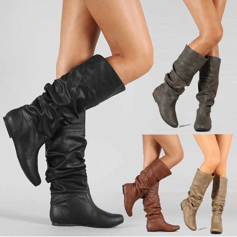 XZ140 Women Fall Fashion Soft Leather Mid High Pointed Toe Plus Size Boots Wholesale Price