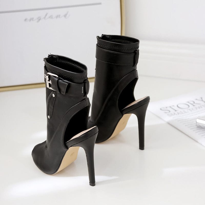 XZ153 Ladies Sexy Peep Toe Hollow Design Buckle Ankle Boots Fashion Heel Boots For Women