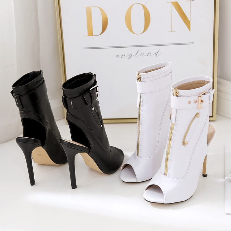 XZ153 Ladies Sexy Peep Toe Hollow Design Buckle Ankle Boots Fashion Heel Boots For Women