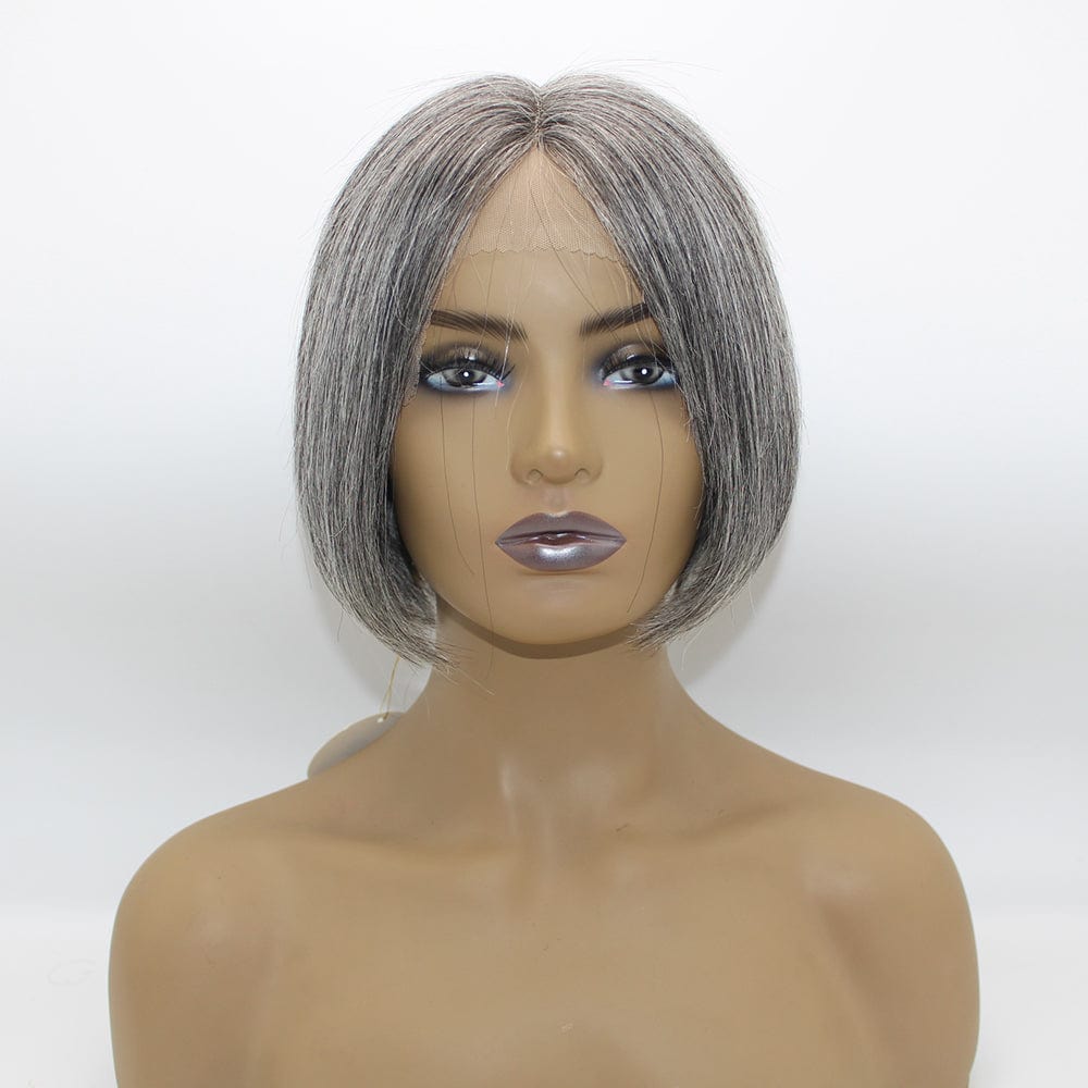 YBR Wholesale Brazilian Hair Virgin Human Hair T Part Lace Front Wigs 13x1x4 Swiss Lace Short Gray Bob Wig Silky Straight Wigs