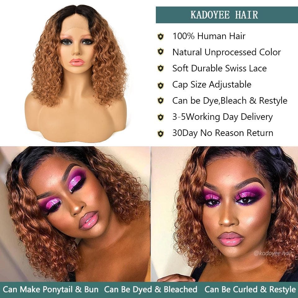 YBRWIG Kinky Curly Human Remy Hair Short Bob Afro Kinky Curly Wig for women Jerry Curl Wig Glueless Virgin highlight pixie cut