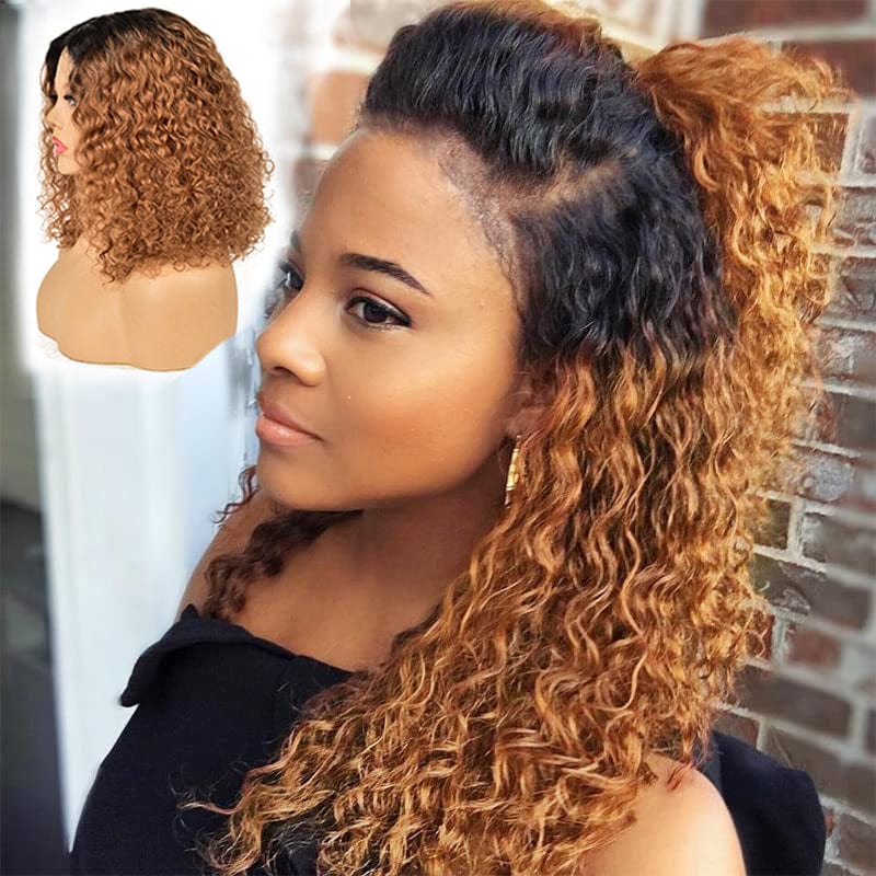 YBRWIG Kinky Curly Human Remy Hair Short Bob Afro Kinky Curly Wig for women Jerry Curl Wig Glueless Virgin highlight pixie cut