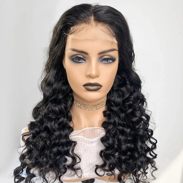 Year end promotion 180% density 4*4 lace wig loose deep wave virgin Indian Human Hair wig for black woman available in stock