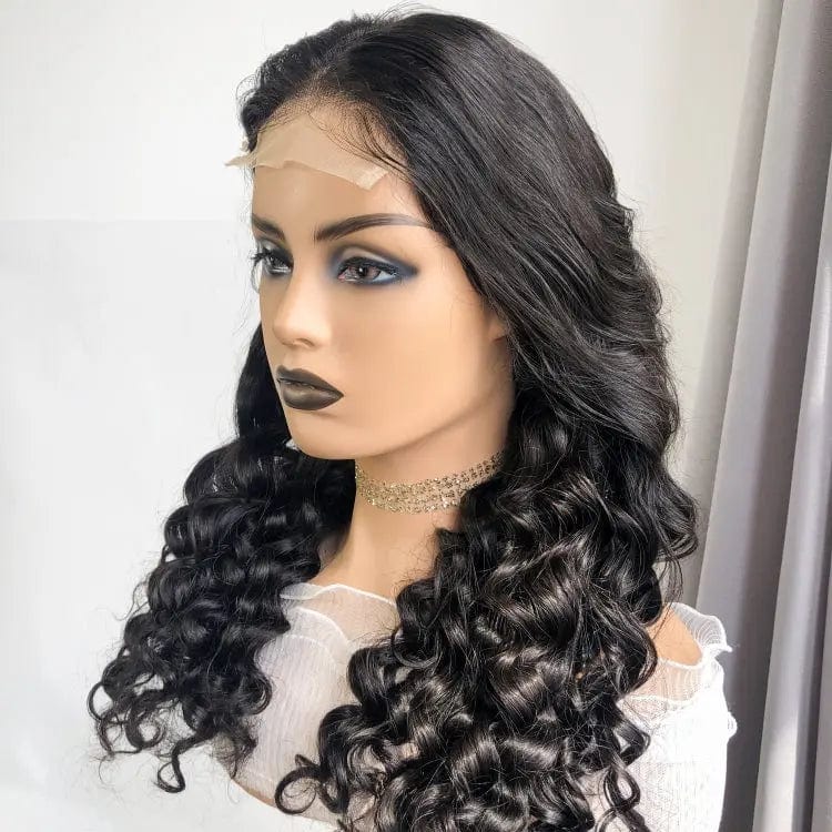 Year end promotion 180% density 4*4 lace wig loose deep wave virgin Indian Human Hair wig for black woman available in stock