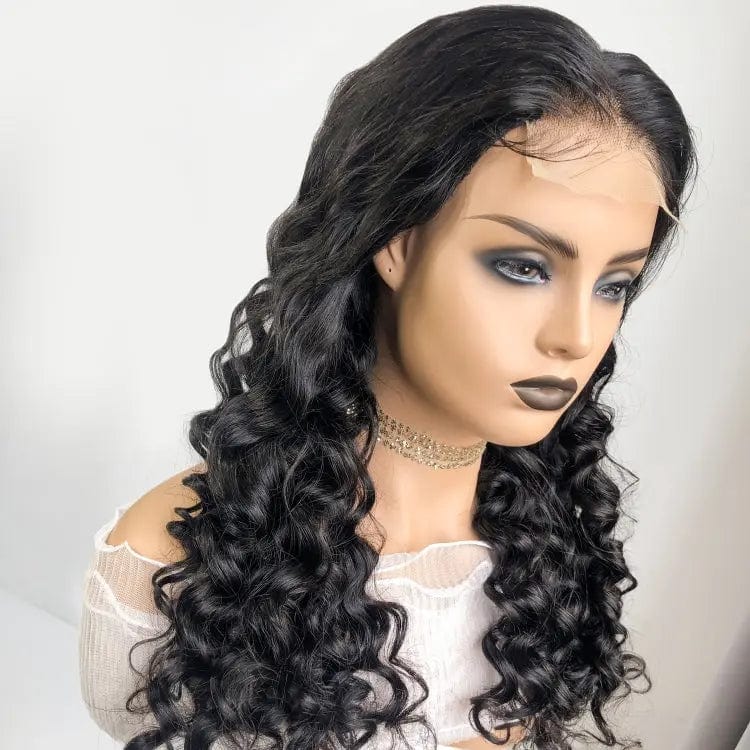 Year end promotion 180% density 4*4 lace wig loose deep wave virgin Indian Human Hair wig for black woman available in stock