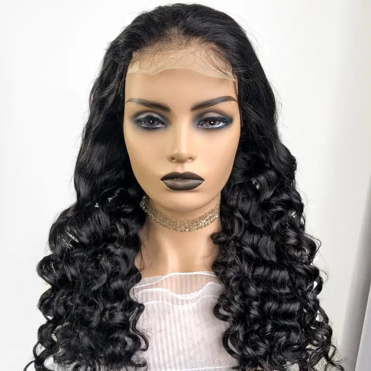 Year end promotion 180% density 4*4 lace wig loose deep wave virgin Indian Human Hair wig for black woman available in stock