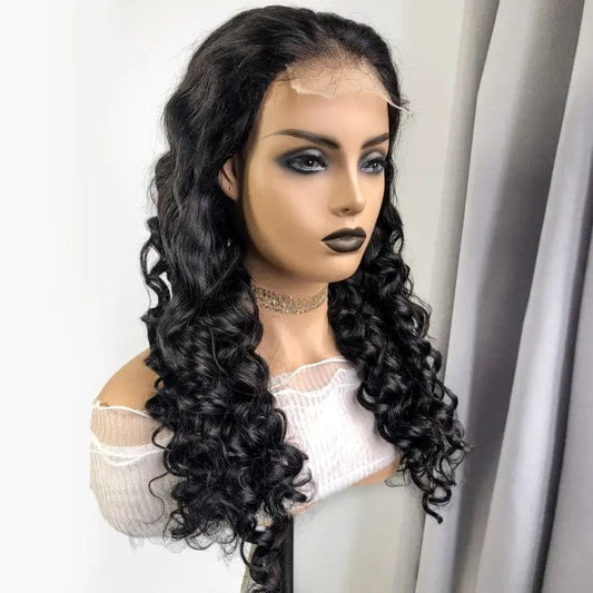 Year end promotion 180% density 4*4 lace wig loose deep wave virgin Indian Human Hair wig for black woman available in stock