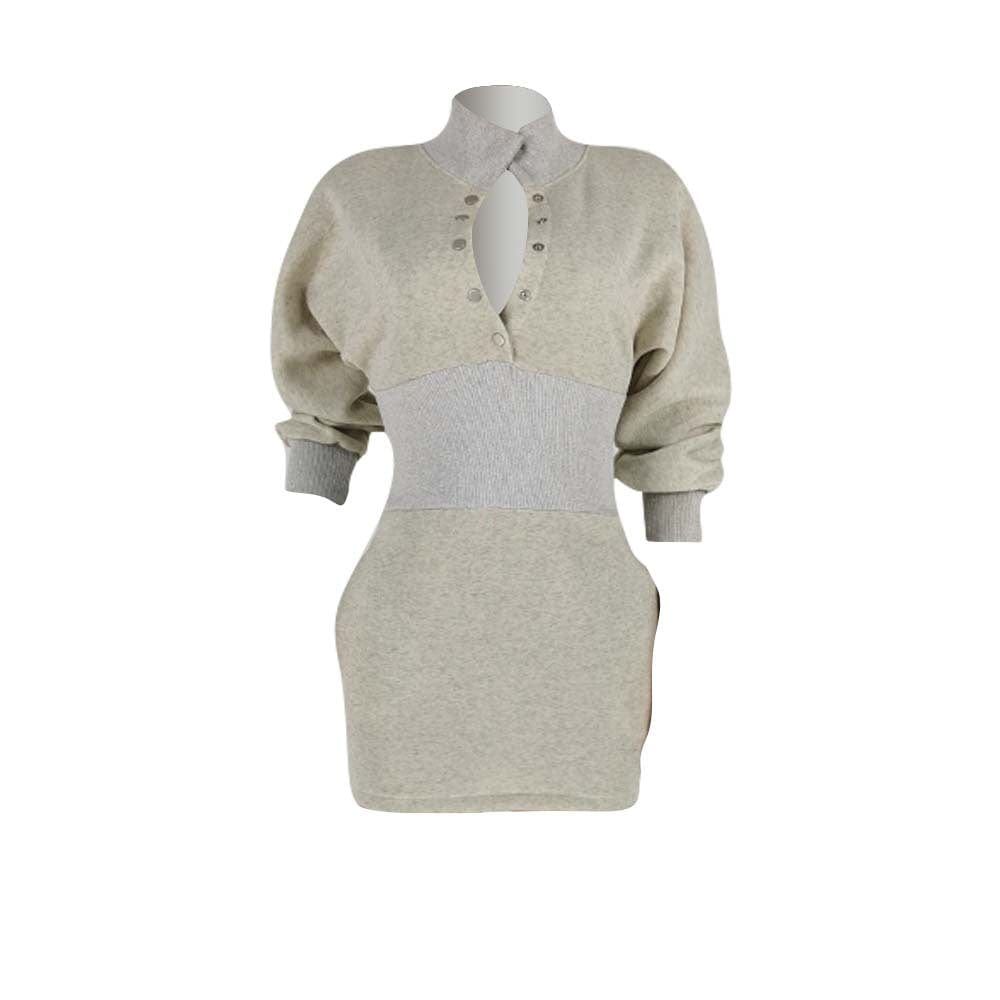 YZ-657 Women's Half High Neck Waist Cut Threaded Flocking Sweater Bag Hip Skirt