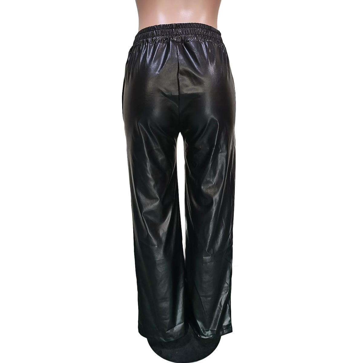 Z64370 Fashion Casual elastic PU leather High Waist Wide Leg pants Fall Women Trousers