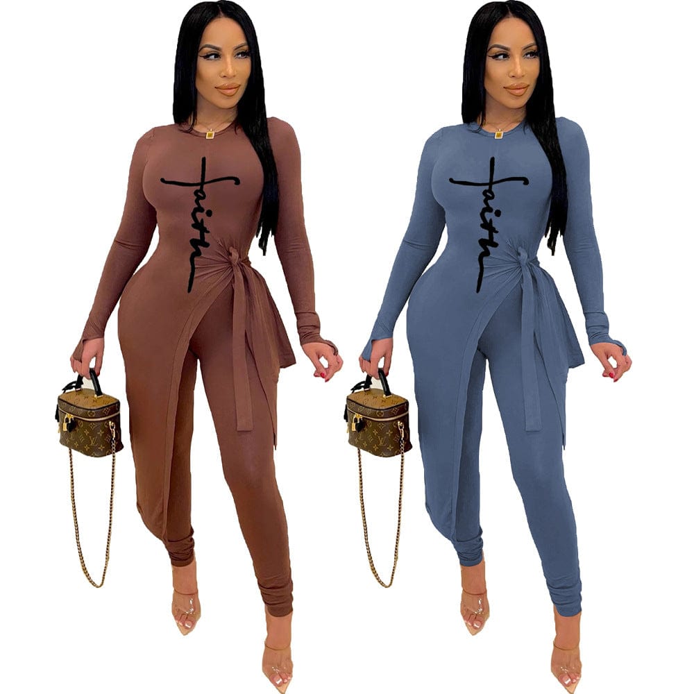 Z67973 Fall Fashion clothing women Casual Print  two piece long outfits joggers set