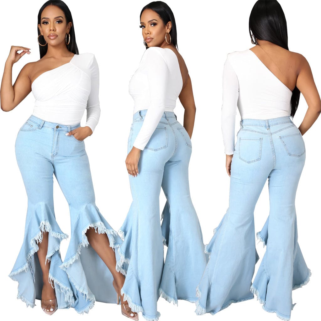 Z68450 Customized high waist Denim pants stretch bell-bottom women Fall flared jeans