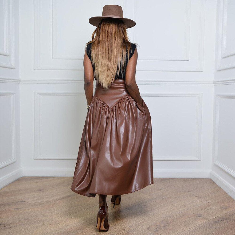 Z68641 Winter Fashion Bottoms Sexy Solid High Waist women Casual PU Leather long skirt