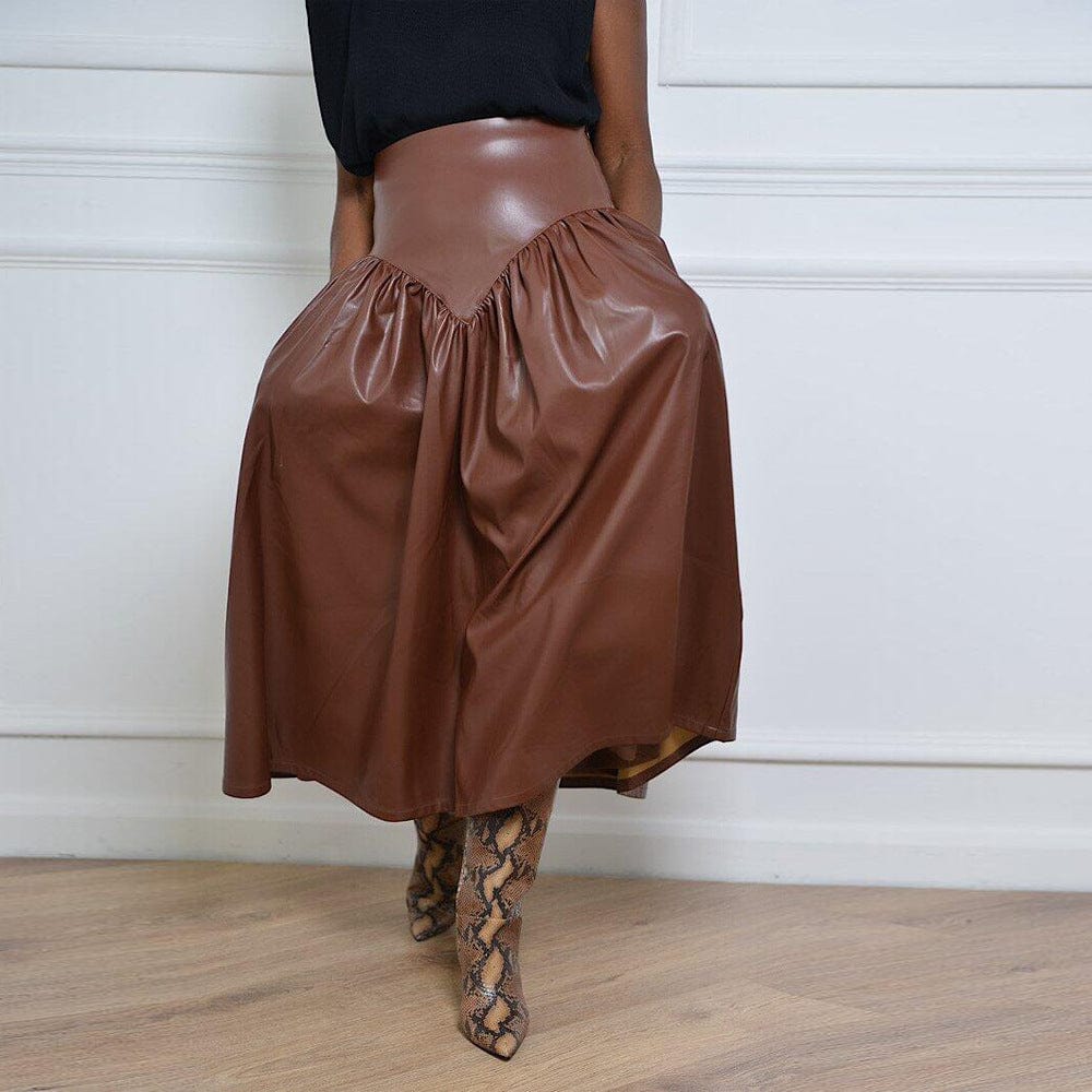 Z68641 Winter Fashion Bottoms Sexy Solid High Waist women Casual PU Leather long skirt