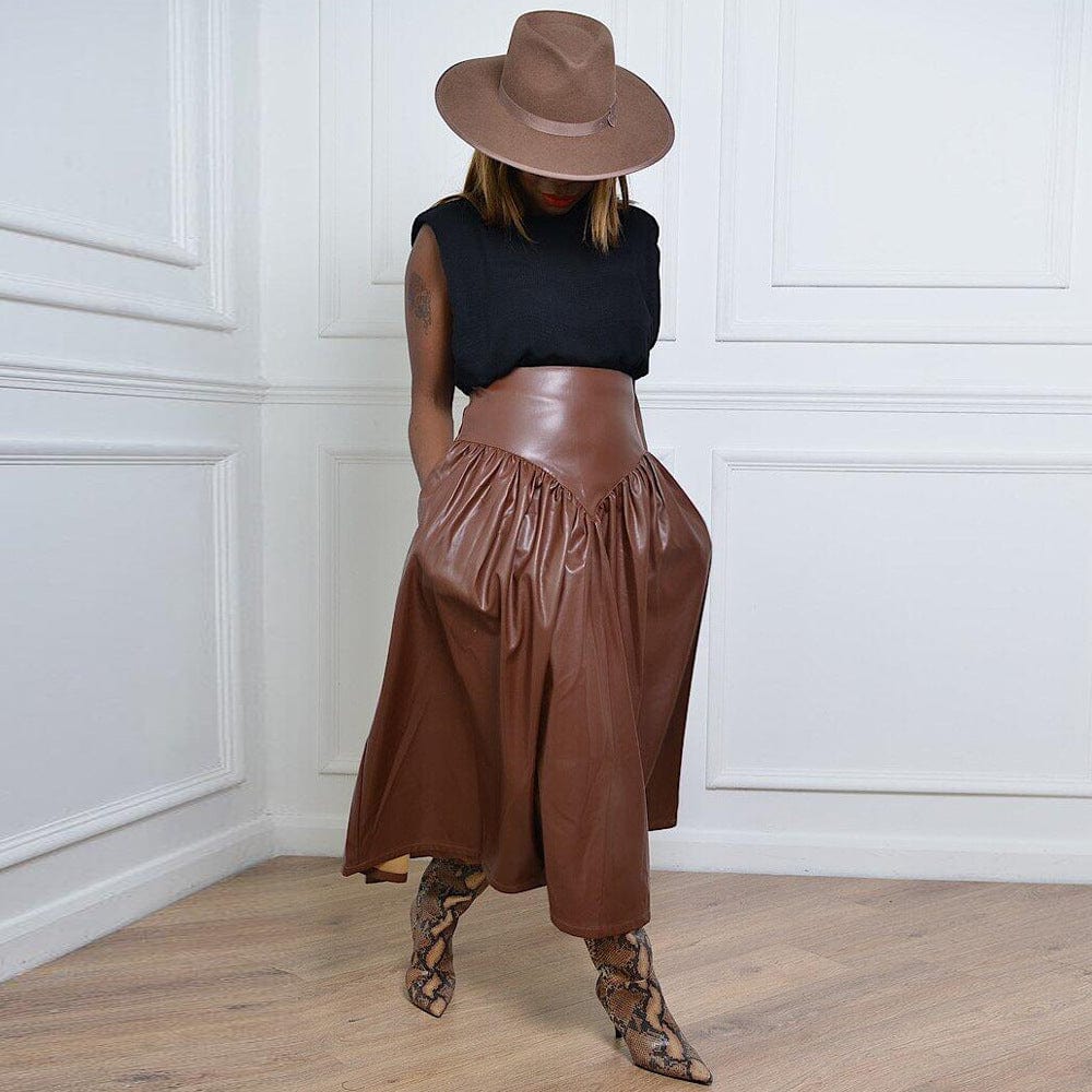 Z68641 Winter Fashion Bottoms Sexy Solid High Waist women Casual PU Leather long skirt