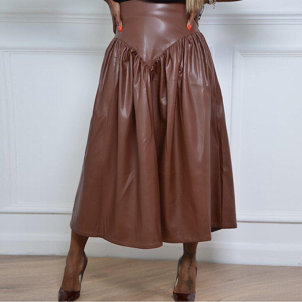 Z68641 Winter Fashion Bottoms Sexy Solid High Waist women Casual PU Leather long skirt