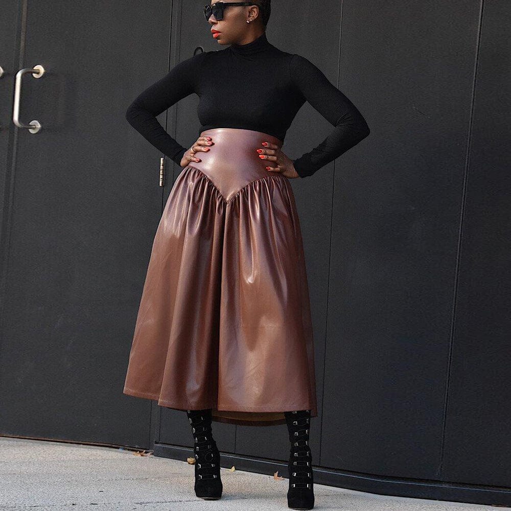 Z68641 Winter Fashion Bottoms Sexy Solid High Waist women Casual PU Leather long skirt