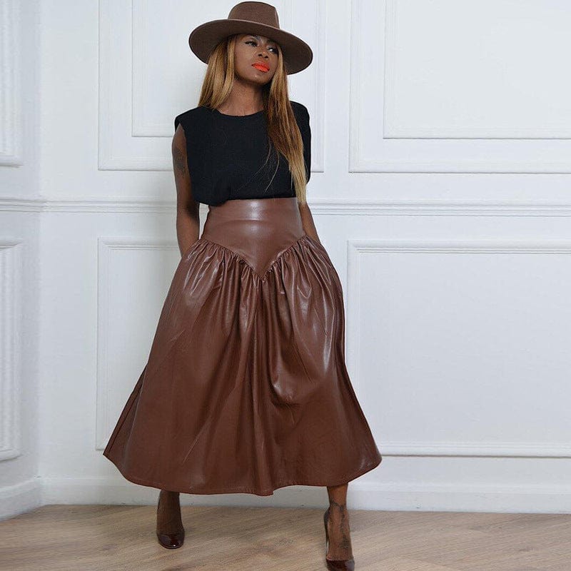 Z68641 Winter Fashion Bottoms Sexy Solid High Waist women Casual PU Leather long skirt