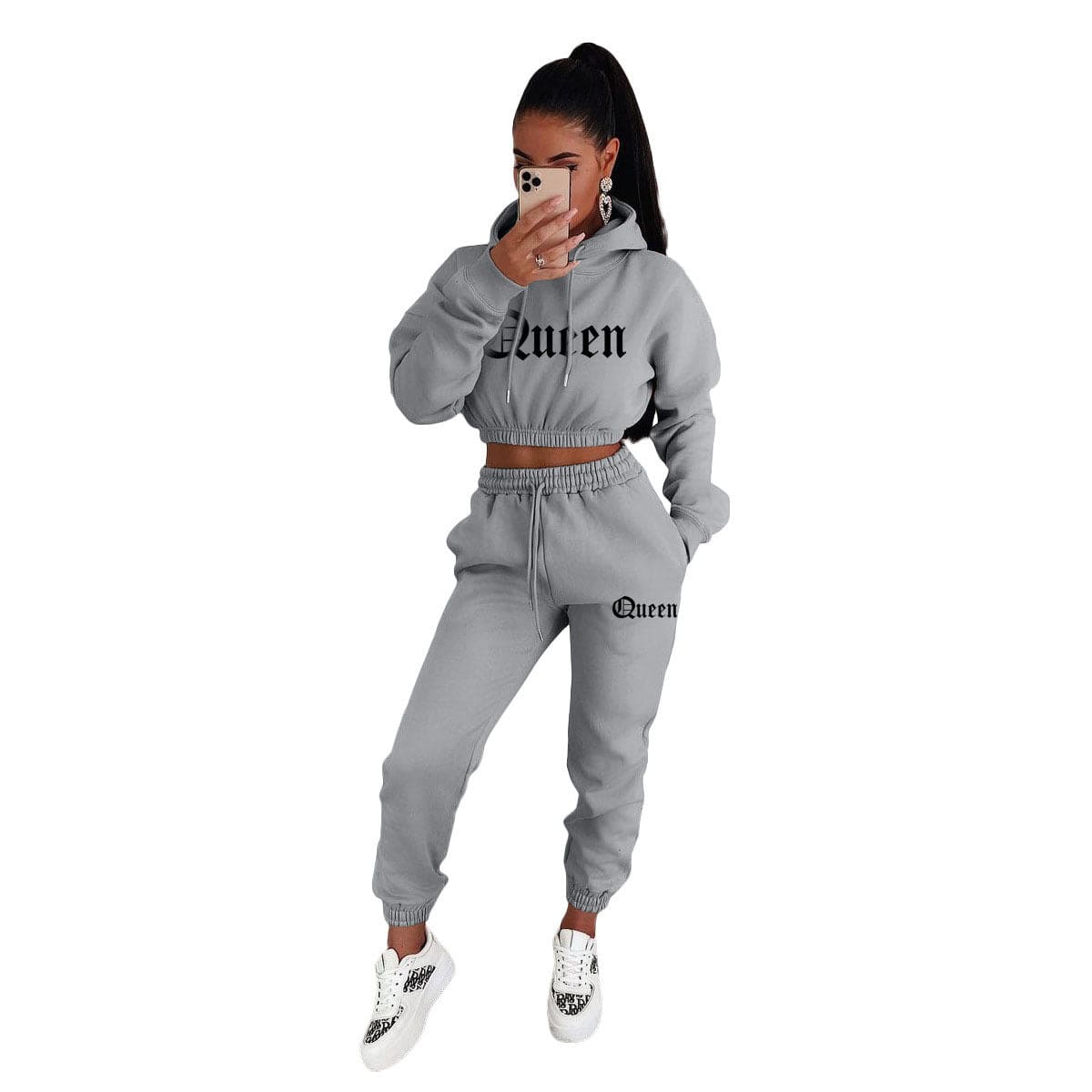 Z70796 Fall Fashion Letter Print Hooded Crop top women Casual two piece sweatpants set