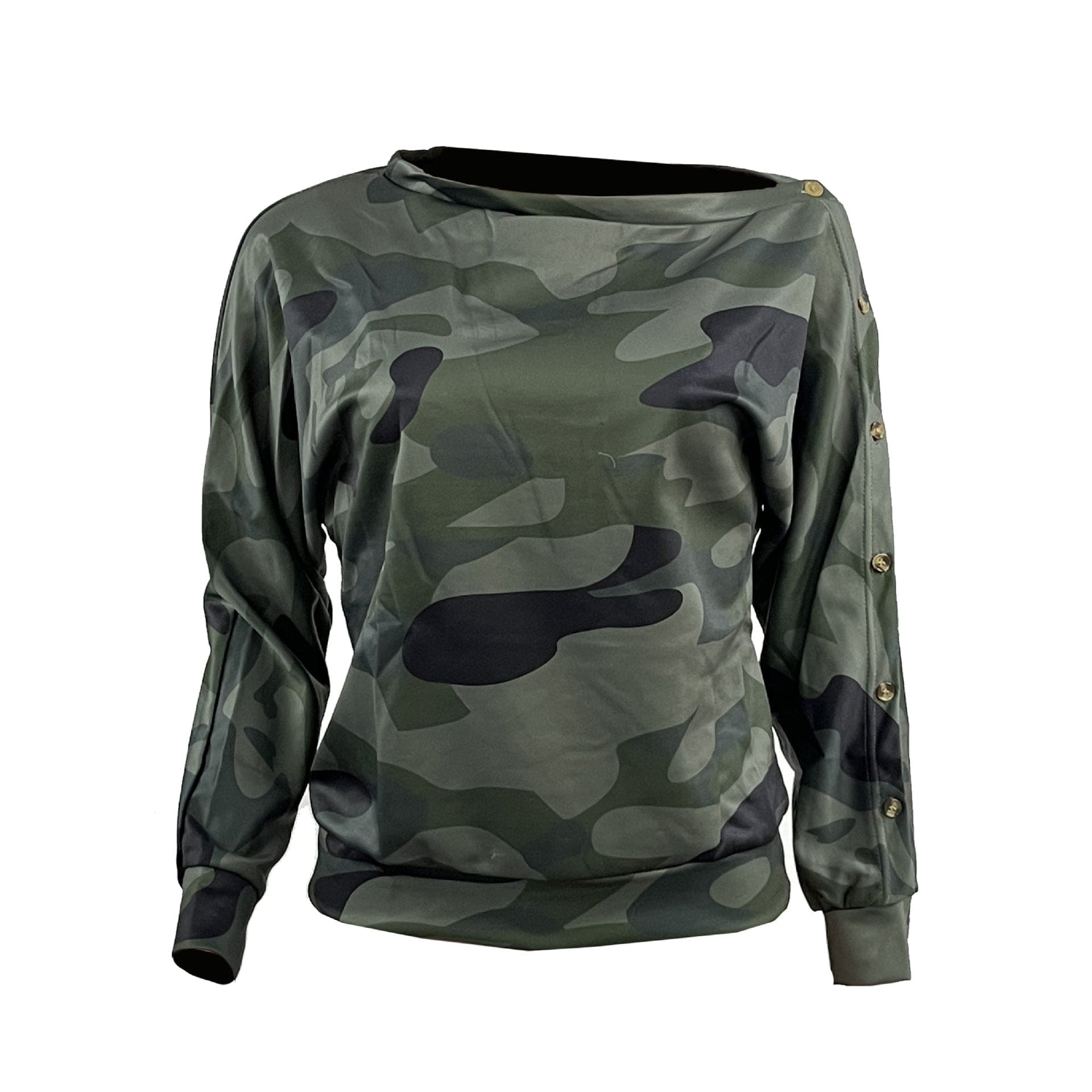 Z73408 Fashion Camouflage Print Long Sleeve top Casual women spring loose Skew Collar Off Shoulder T Shirts