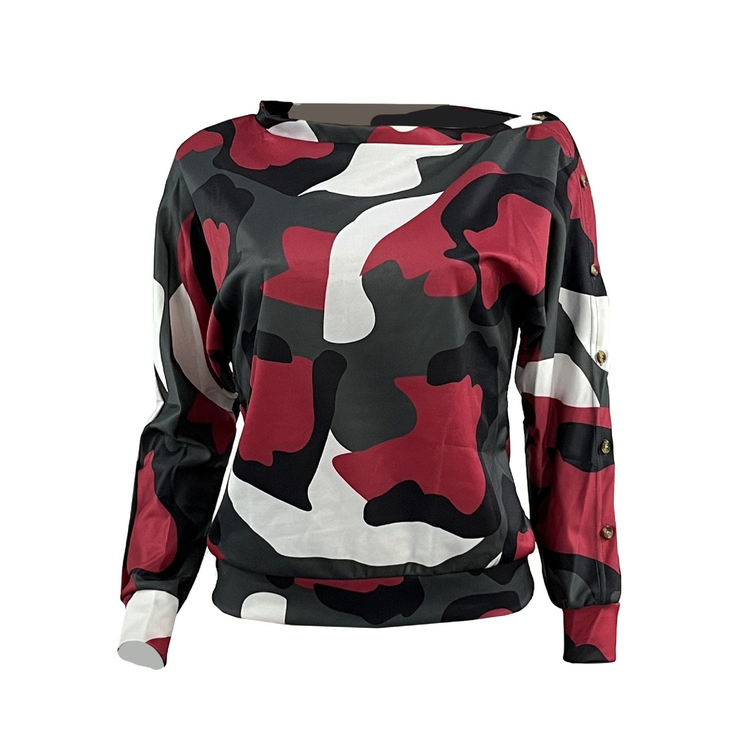 Z73408 Fashion Camouflage Print Long Sleeve top Casual women spring loose Skew Collar Off Shoulder T Shirts