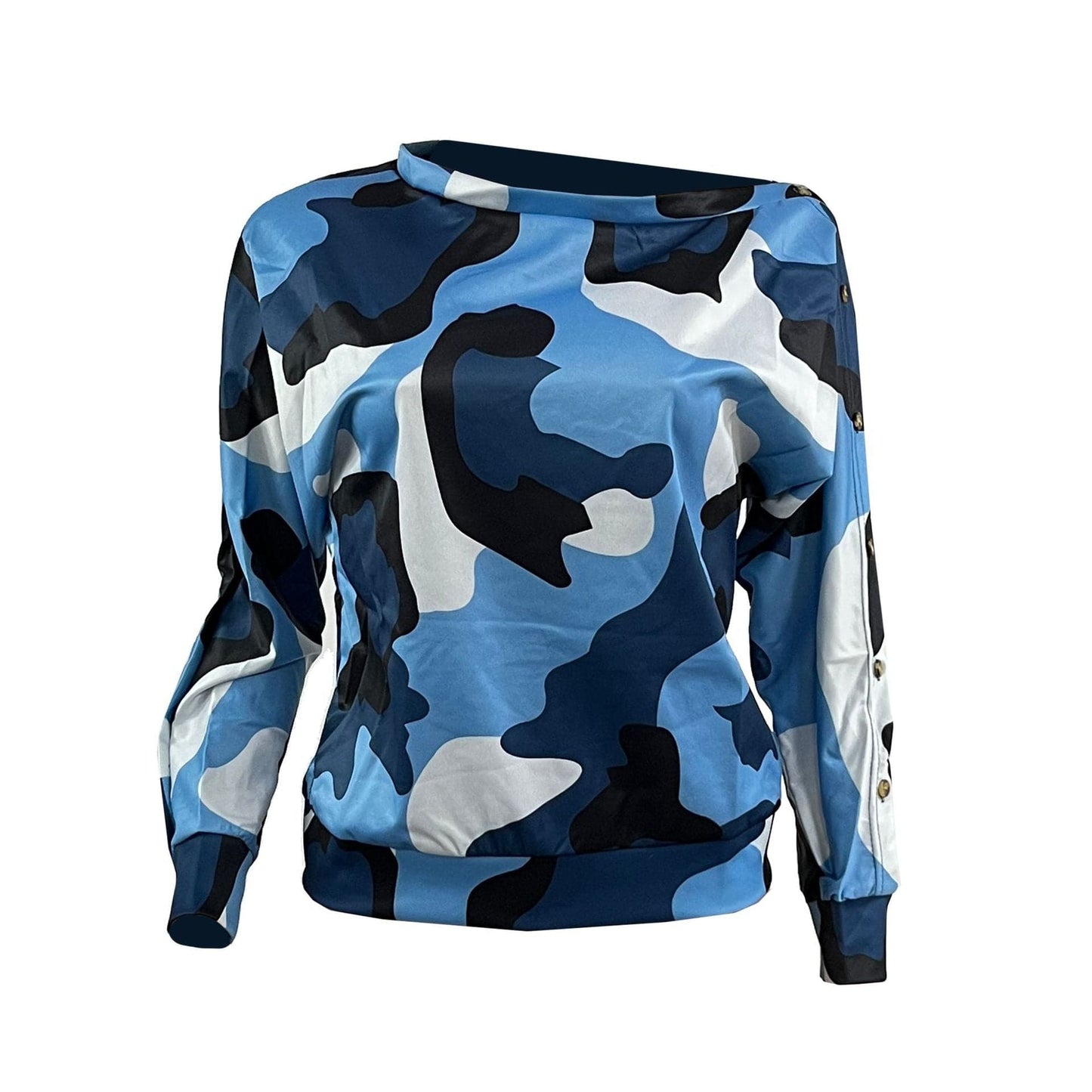 Z73408 Fashion Camouflage Print Long Sleeve top Casual women spring loose Skew Collar Off Shoulder T Shirts