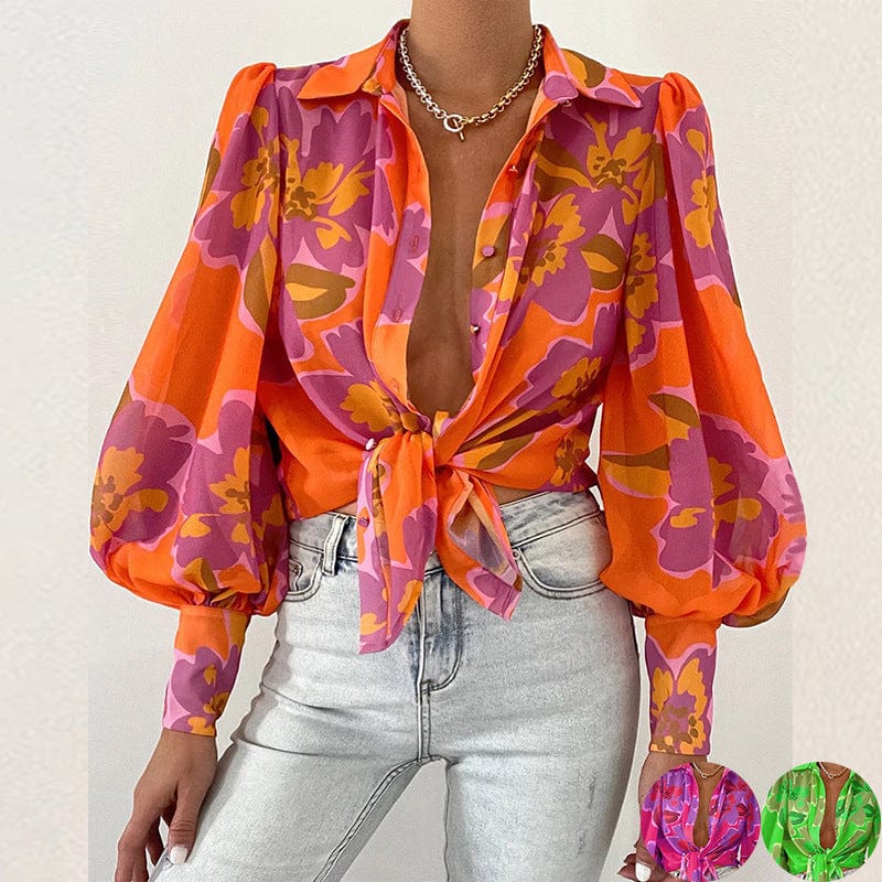 ZL1983 Hot Sale Cardigan Loose Puff Sleeve Printed Blouse For Women Shirts Blouses And Tops Fashionable Summer Shirt 2022