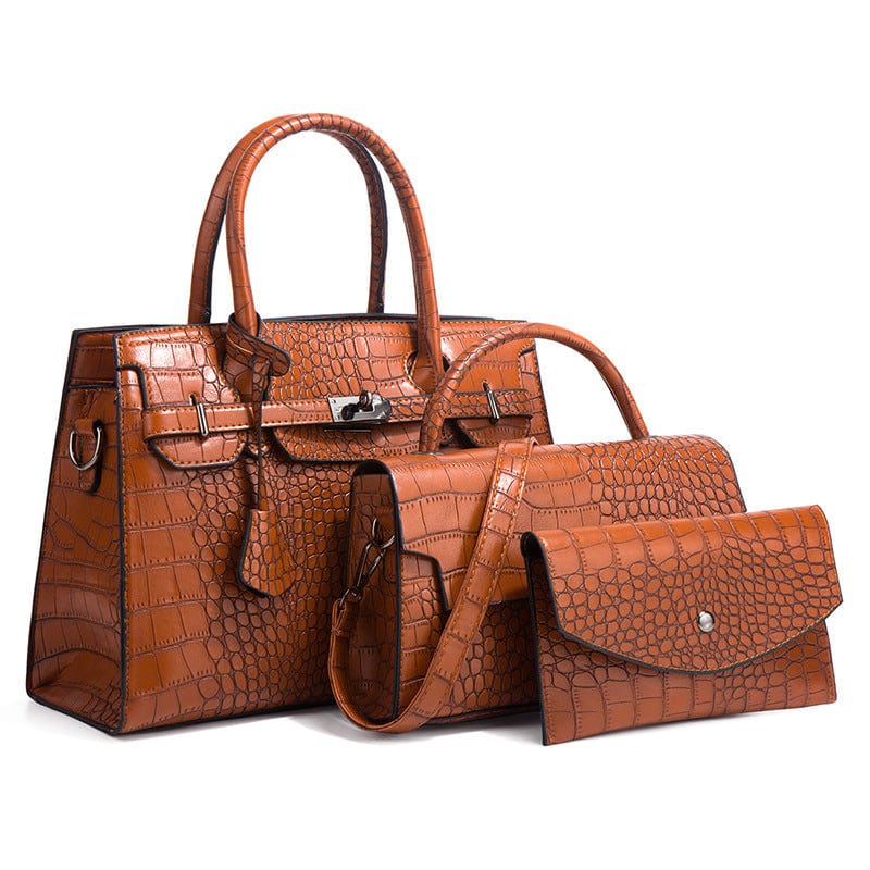 ZM597-Brown Fashion Bags Women Handbags Ladies Purses And Handbags Label Leather Tote Bag Custom Set Women 3 pcs